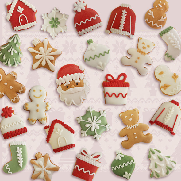 Biscuits décorés pour un calendrier de l'avent unique. Biscuits glacés et décorés imaginé par Fabulous Biscuits.